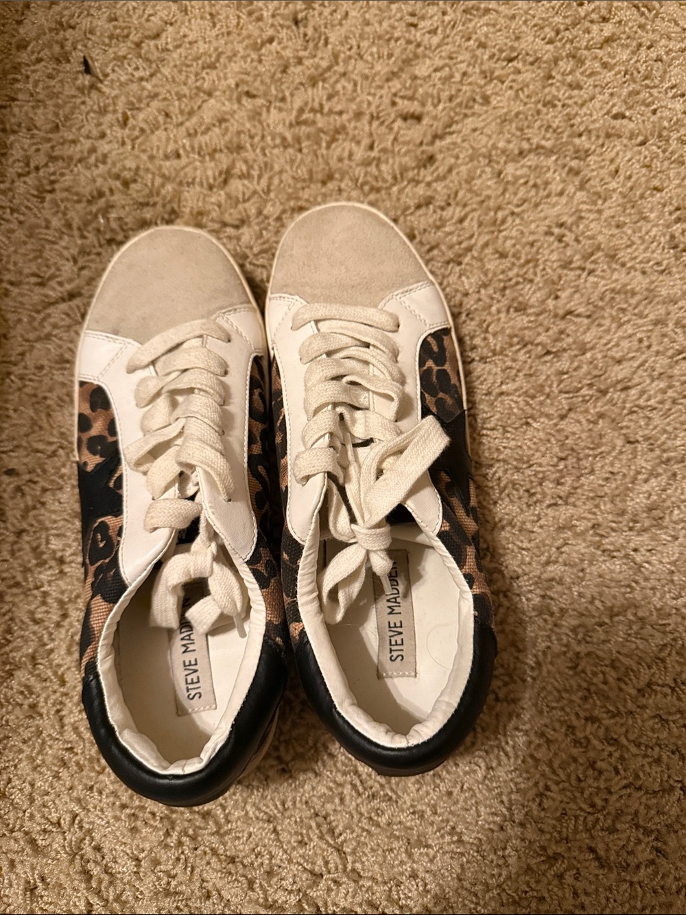 Steve Madden Beige and Leopard Print Lace-Up Sneakers